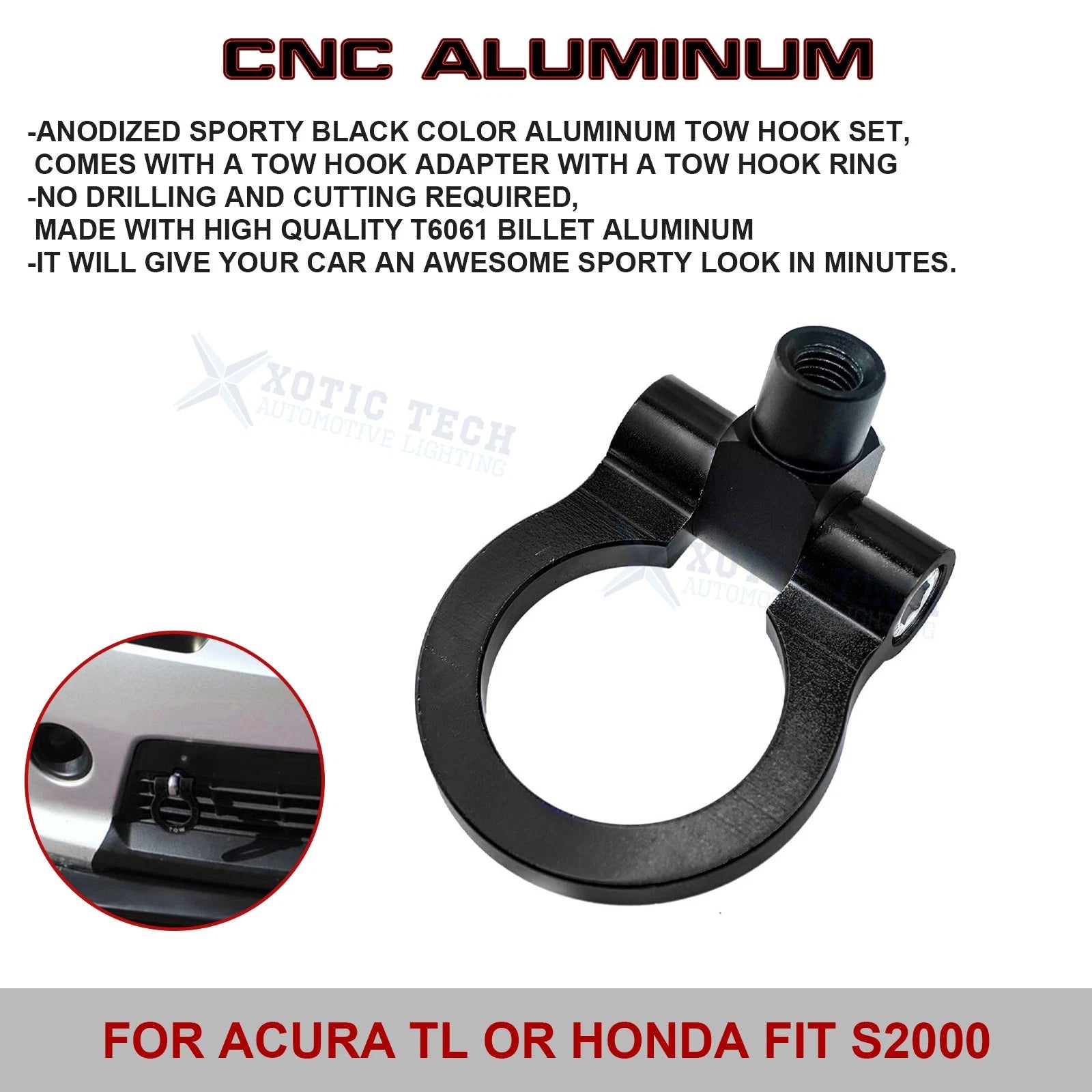 Black Track Racing Aluminum Tow Hook Ring for Honda Fit (2006-2008)