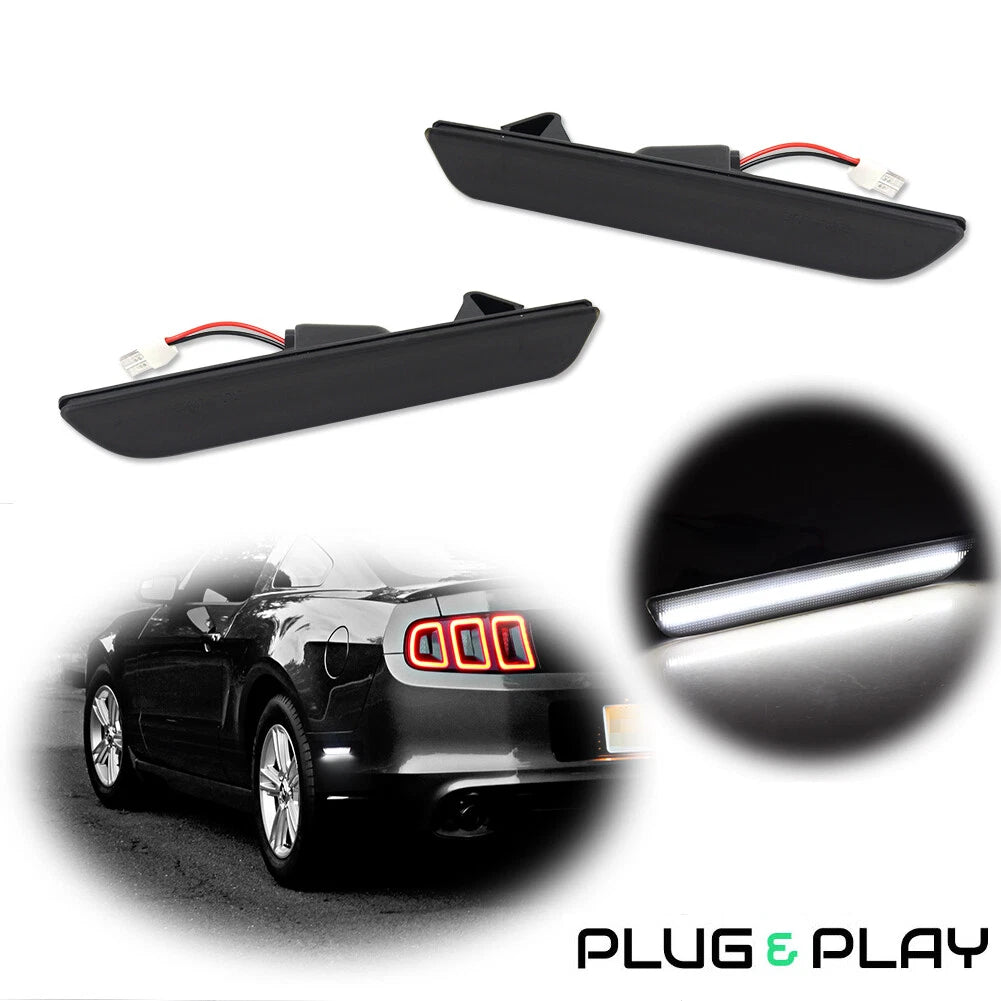 White LED Smoked Rear Bumper Side Marker Lamps for Ford Mustang (2010–2014)