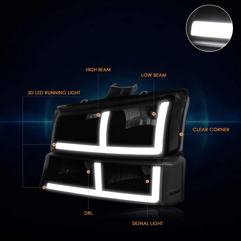 OE Style LED DRL Headlights for Silverado 1500 2500 3500 (2003–2006)