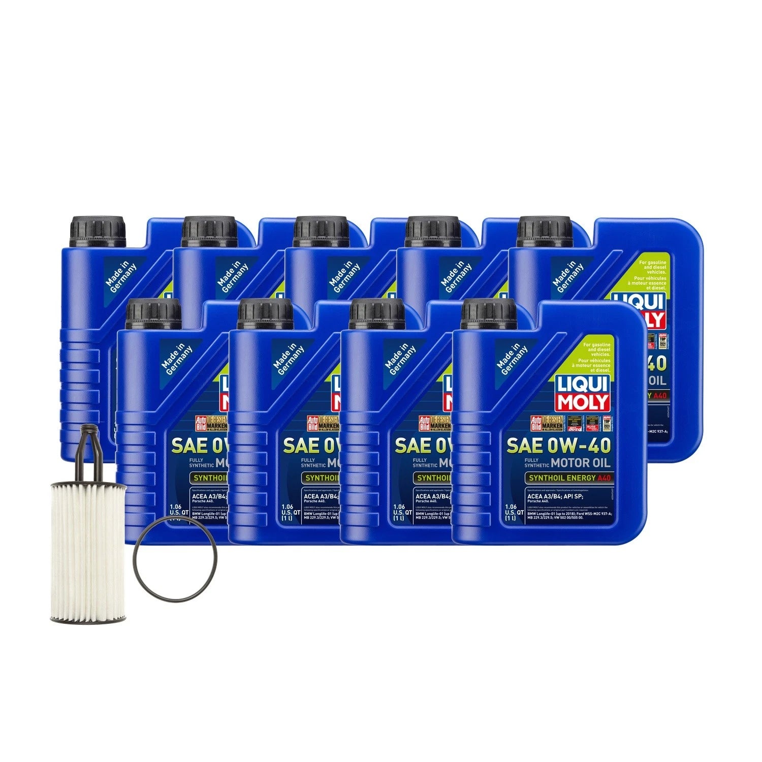 Oil Change Kit for Mercedes CLS550 (2007–2011) - 9L Liqui Moly Synthoil A40 0W-40, Mahle