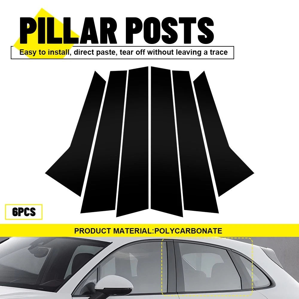 6PCS Gloss Black Pillar Post Window Door Trim Covers for Porsche Macan (2014–2022)