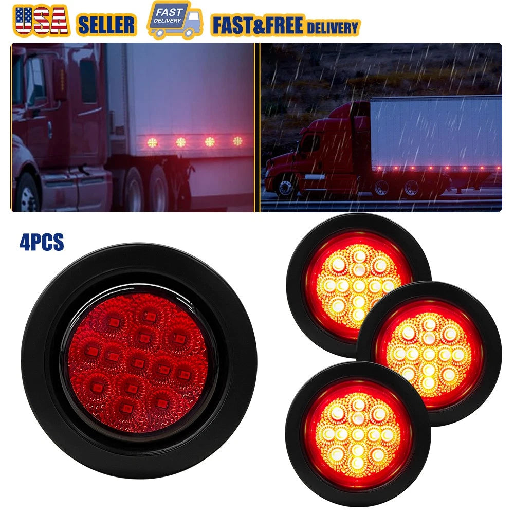 Set of 4 DOT Round Red LED Trailer Side Marker Lights for Truck (Fits 2.5 Inch)