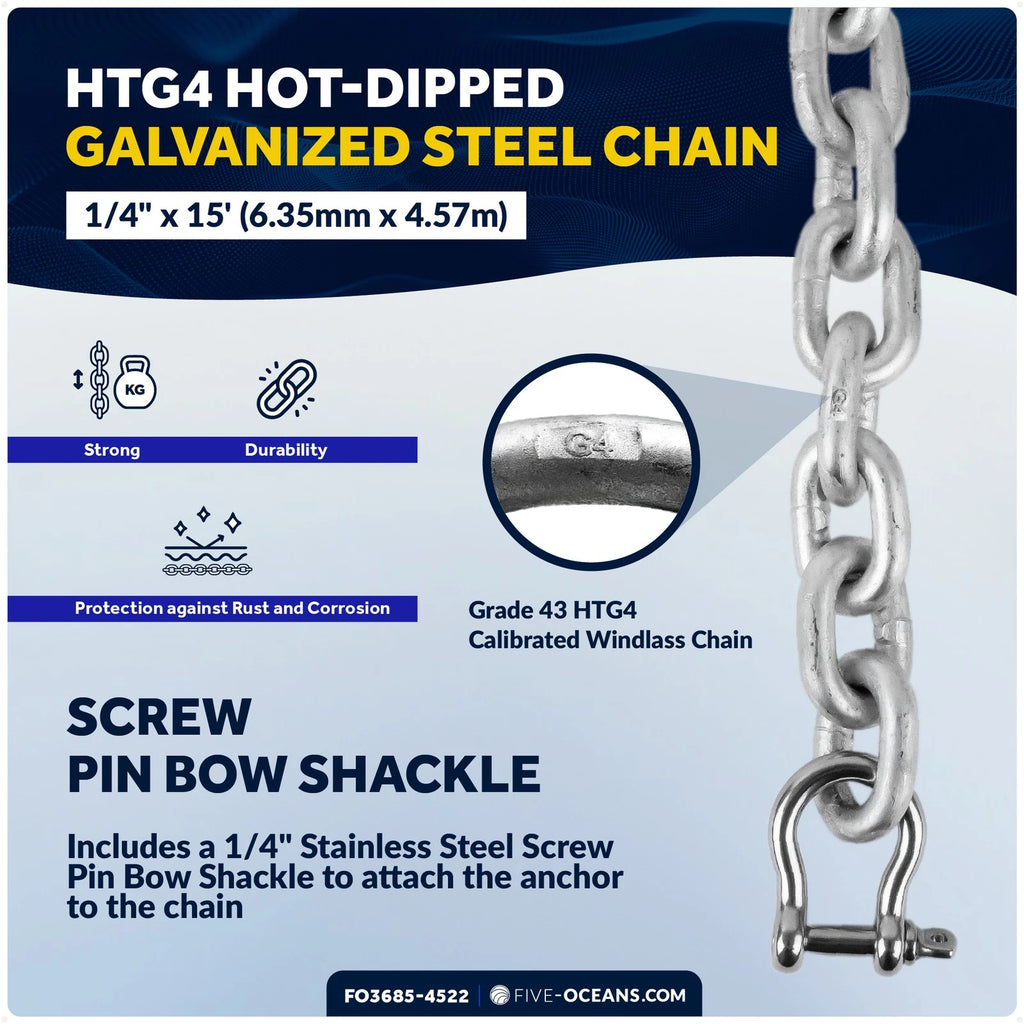 Windlass Anchor Kit 16.5 Lb with 1/2"x150' Rope & 1/4"x15' Chain