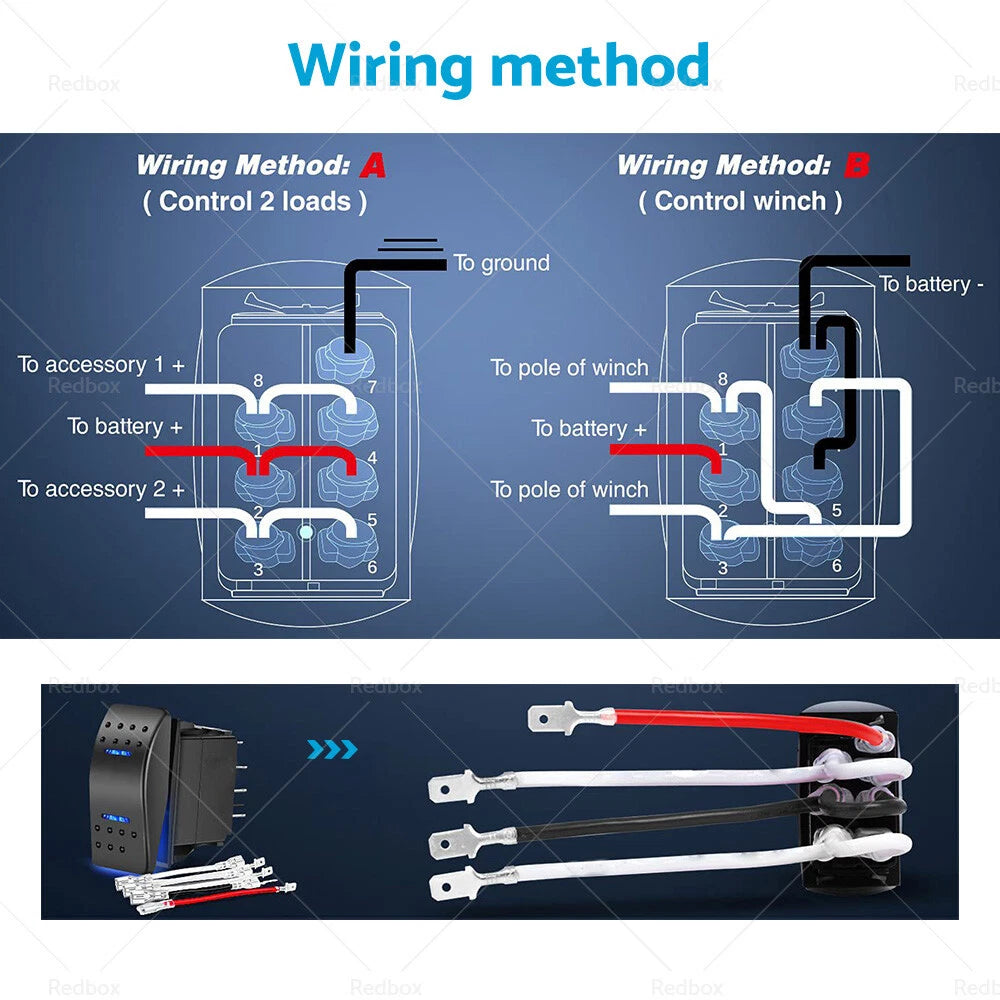 7-Pin Winch In/Out Rocker Switch for 12V-24V Vehicles (LED)