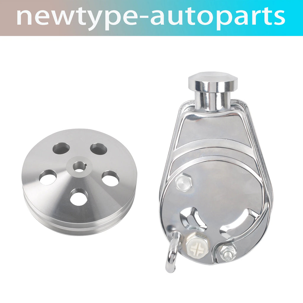 Chrome Power Steering Pump with 2 Groove Aluminum Keyway Pulley for Chevy GM