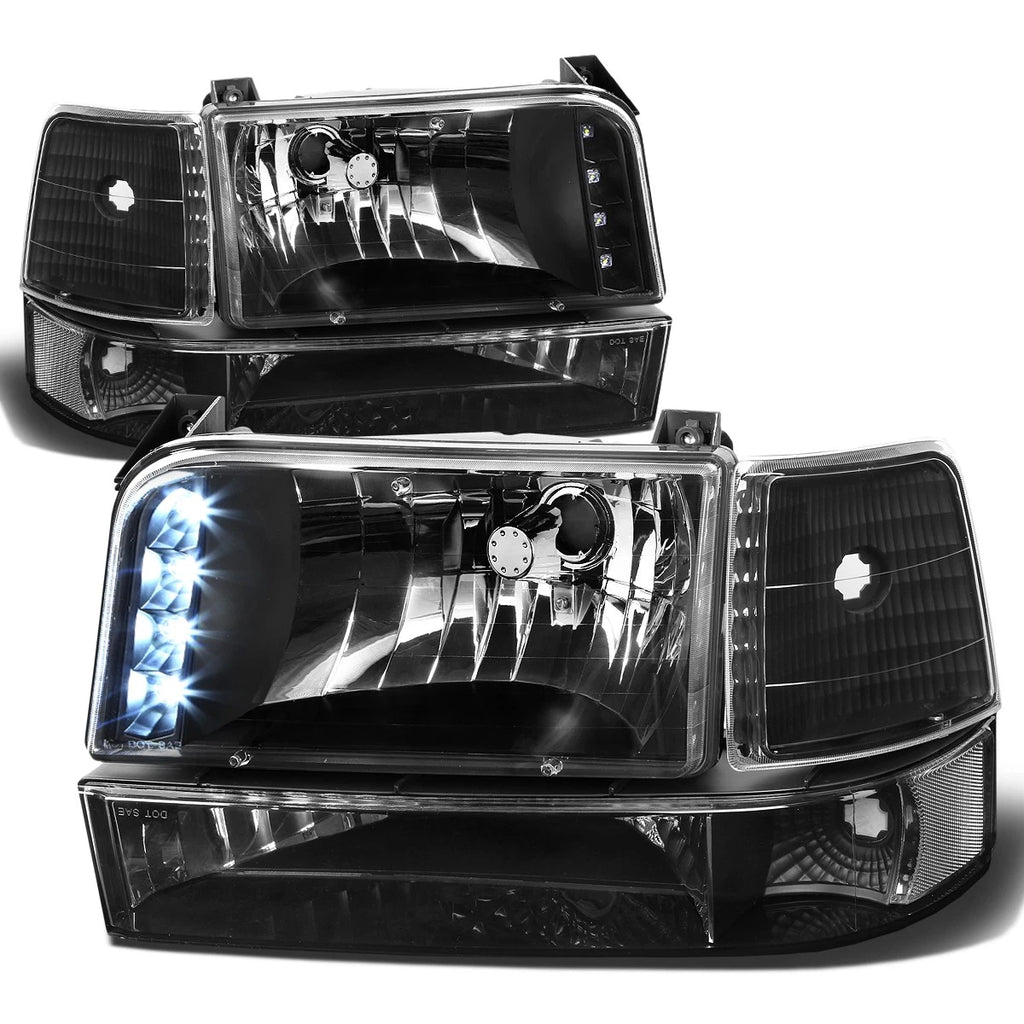 LED Headlight Set with Clear Corner & DRL Fog Lights for Ford F150 (1992–1996)