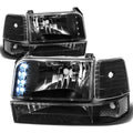 LED Headlight Set with Clear Corner & DRL Fog Lights for Ford F150 (1992–1996)