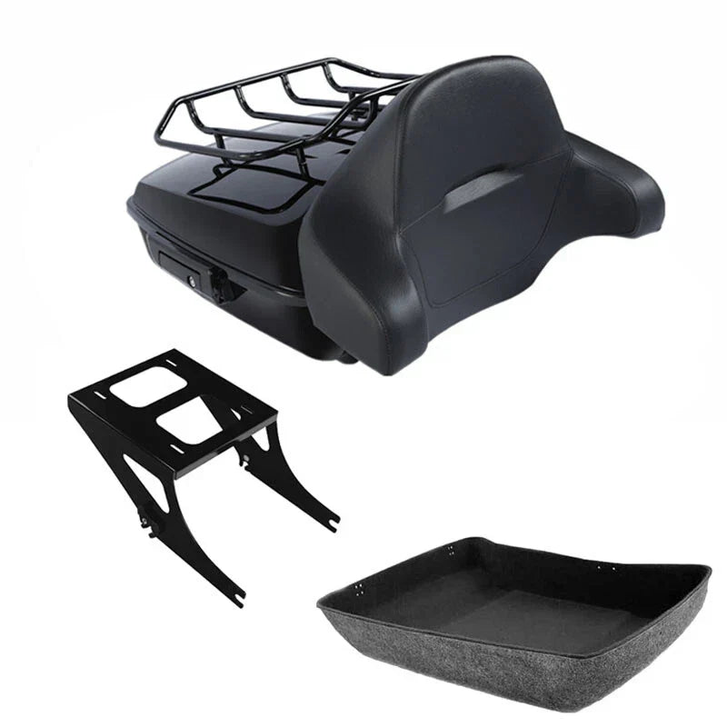 Black Chopped Trunk Backrest Rack Mount for Harley Fatboy FLSTF (2008-2017)