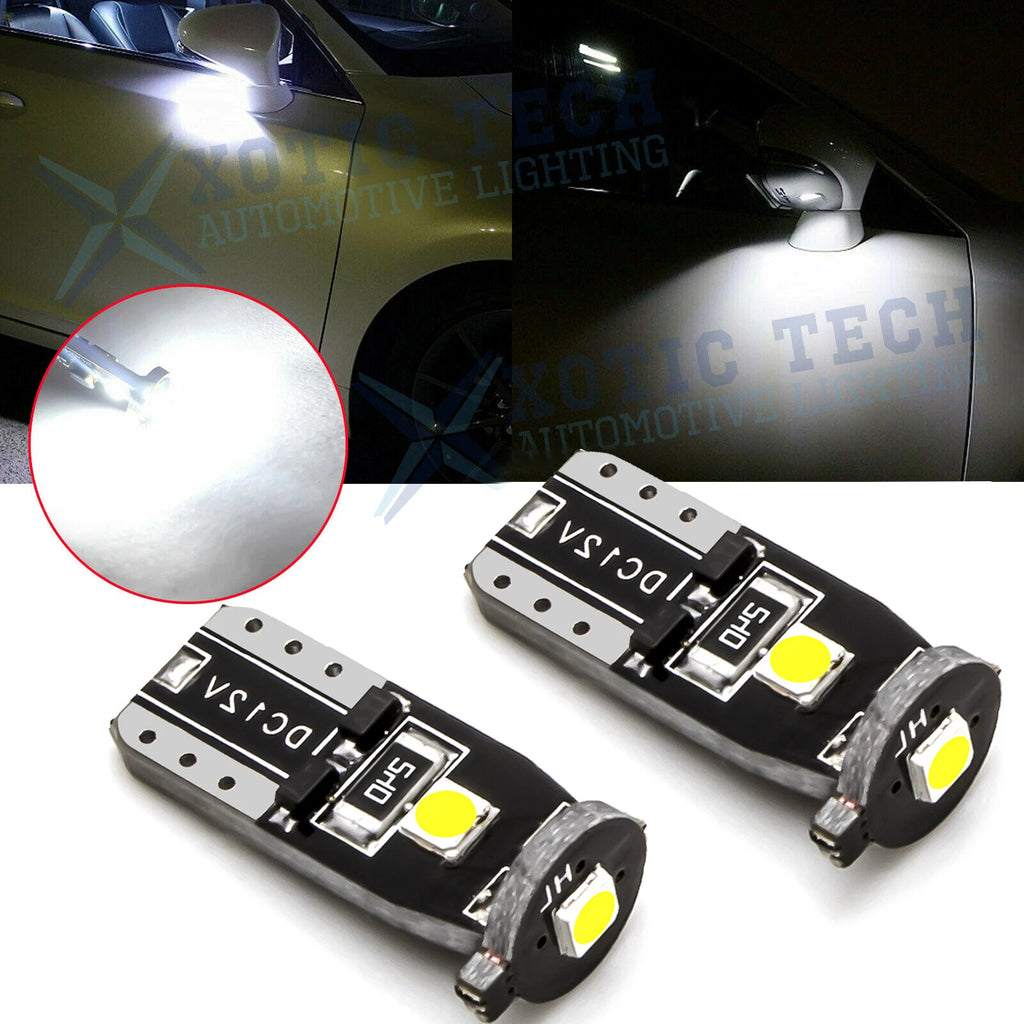 2X Xenon White T10 LED Bulbs for Under Mirror Puddle Lights (2010–2011)