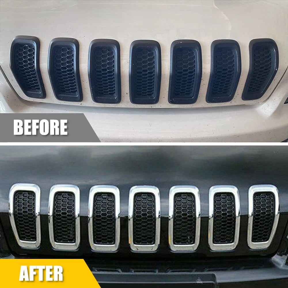 7Pcs Front Grill Inserts Honeycomb Mesh Cover Chrome for Jeep Cherokee (2014–2018)