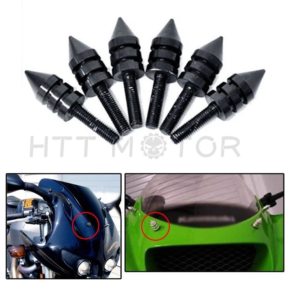 Universal Black Motorcycle Spike Bolts for Windscreen, Fairings, License Plate
