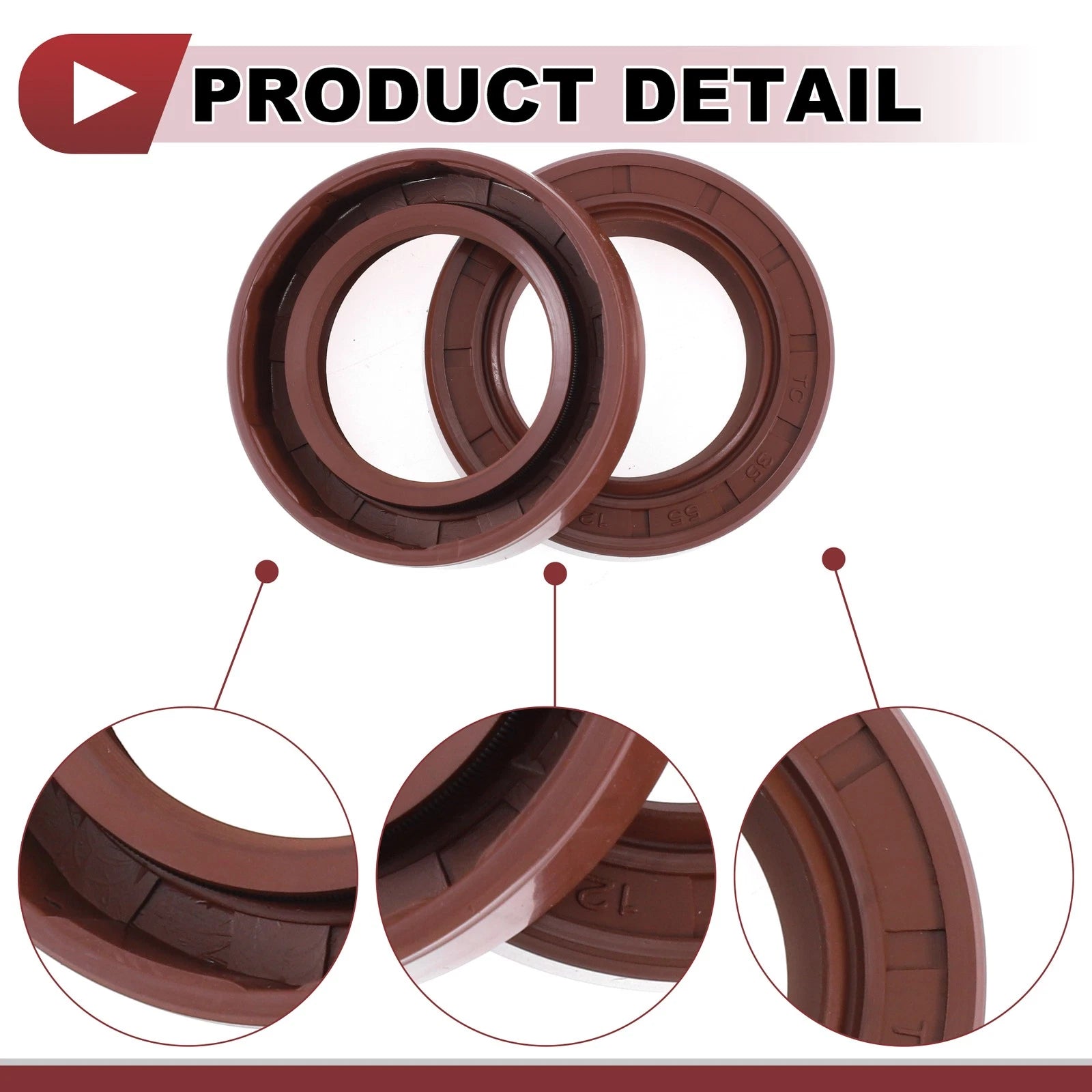2X Oil Seal Rotary Shaft Seal for Various Models (35x55x12mm) FKM Rubber