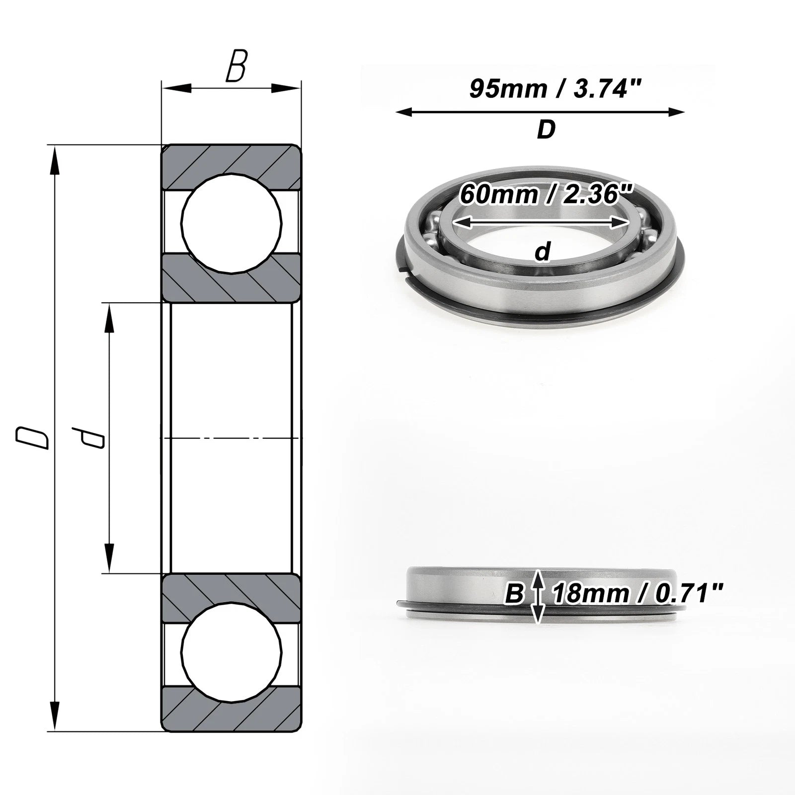 6012NR Deep Groove Ball Bearing for Scooter Skateboard Wheel (P0)