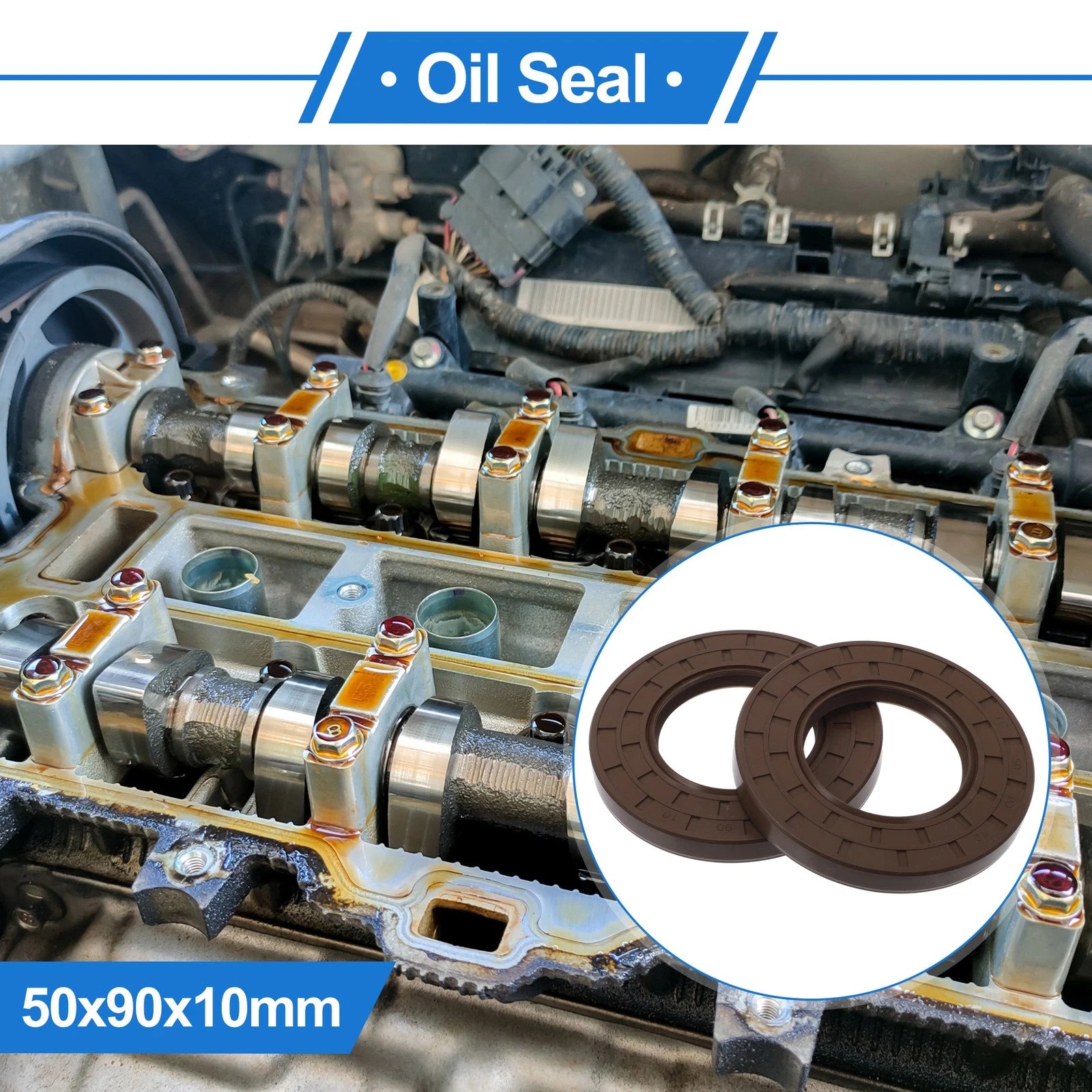 2X Oil Seal Rotary Shaft Seal for Various Models (50x90x10mm) FKM Rubber