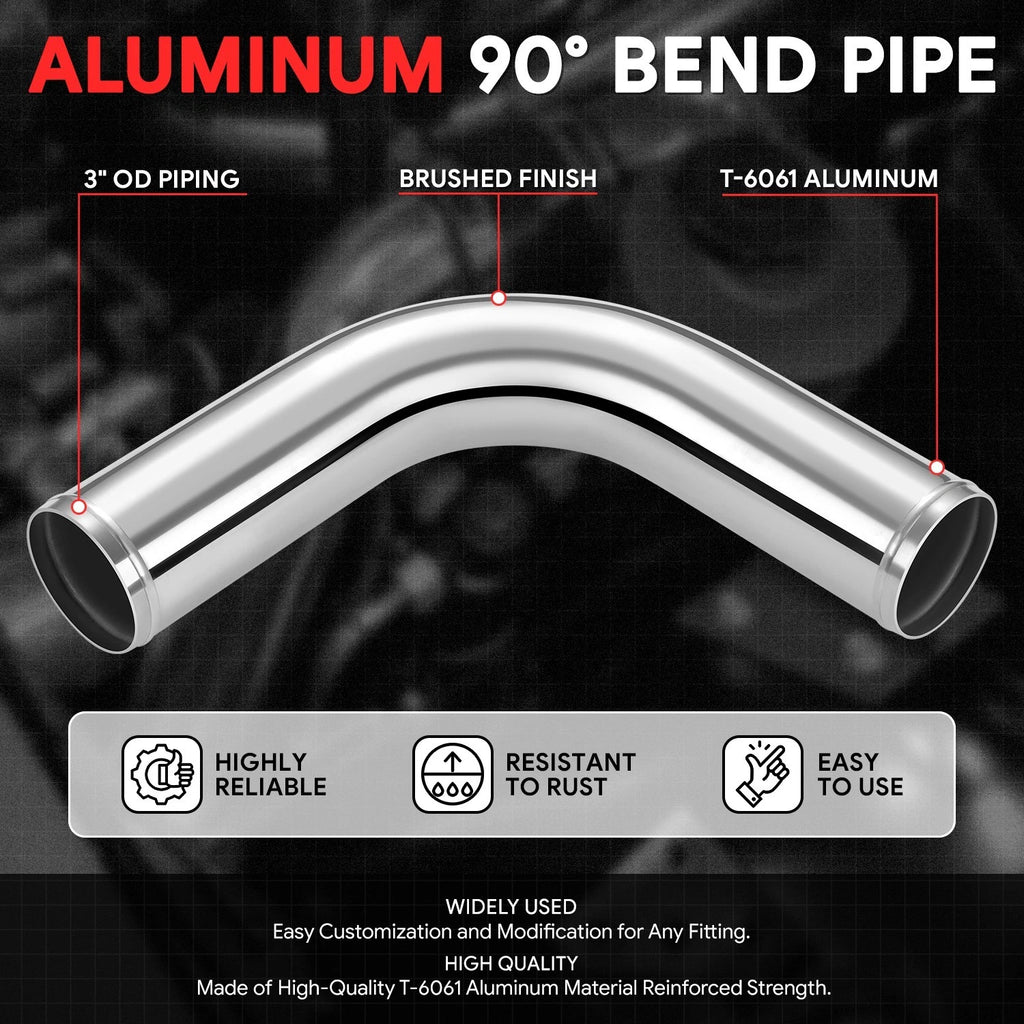 90 Degrees Bend Pipe for Intercooler (3.0" OD, 9-Gauge Aluminum)