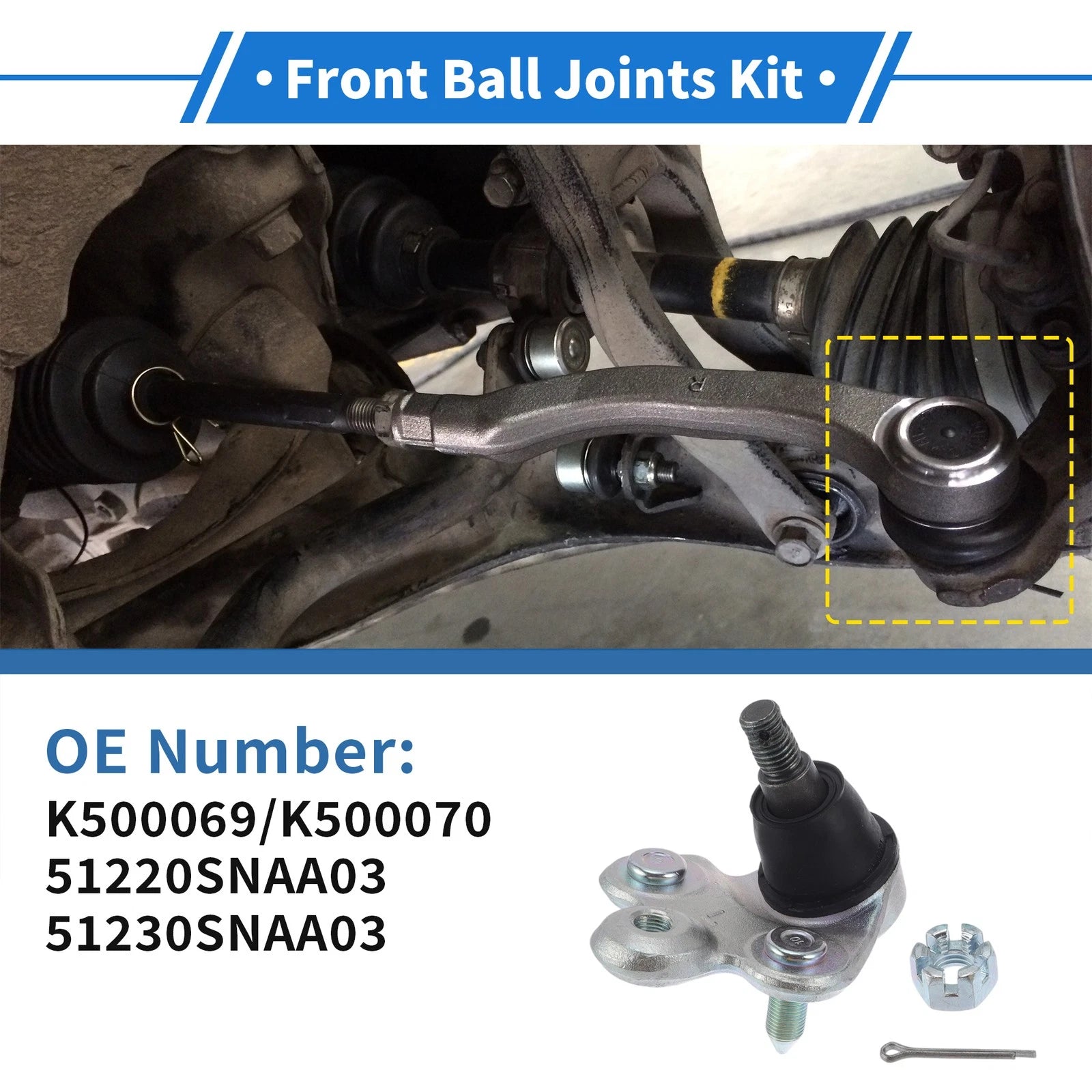 2X Front Lower Ball Joints for Honda Civic (2006–2011) No.K500069/K500070
