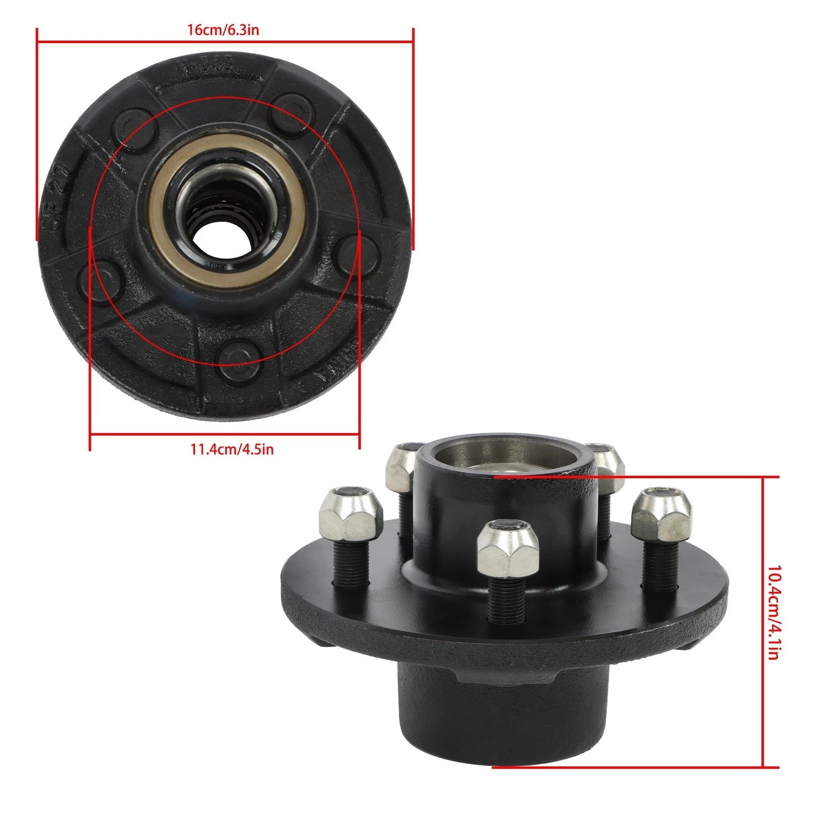 Set of 4 Trailer Hub Kits for 5 on 4.5" Axles (11" Square Spindle)