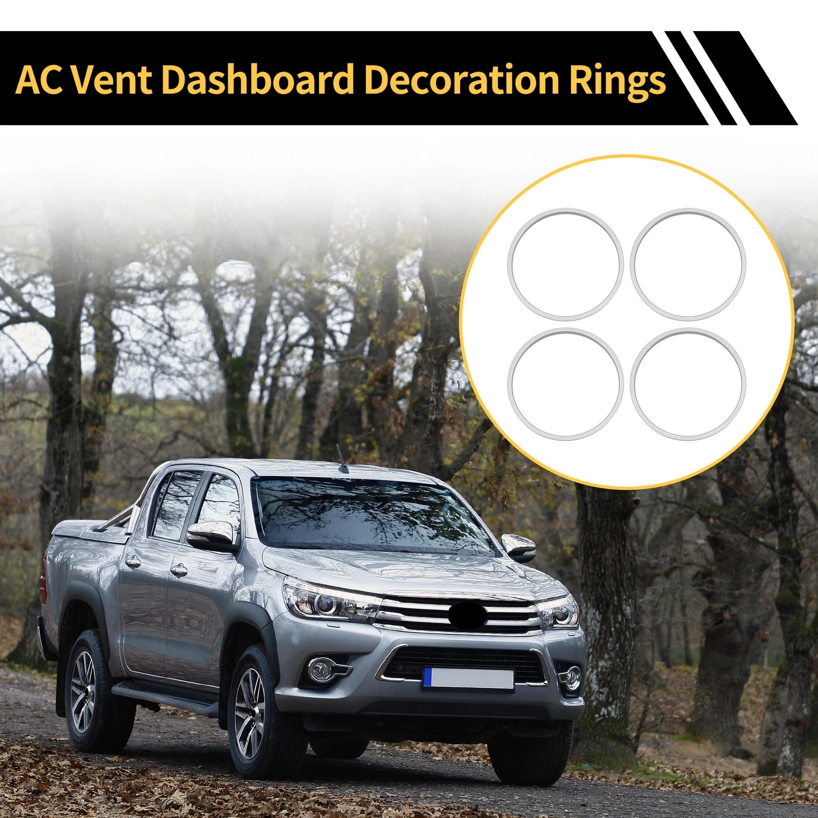 Set of 1 AC Vent Dashboard Decoration Rings for Toyota Tacoma (2016–2023) Silver Tone