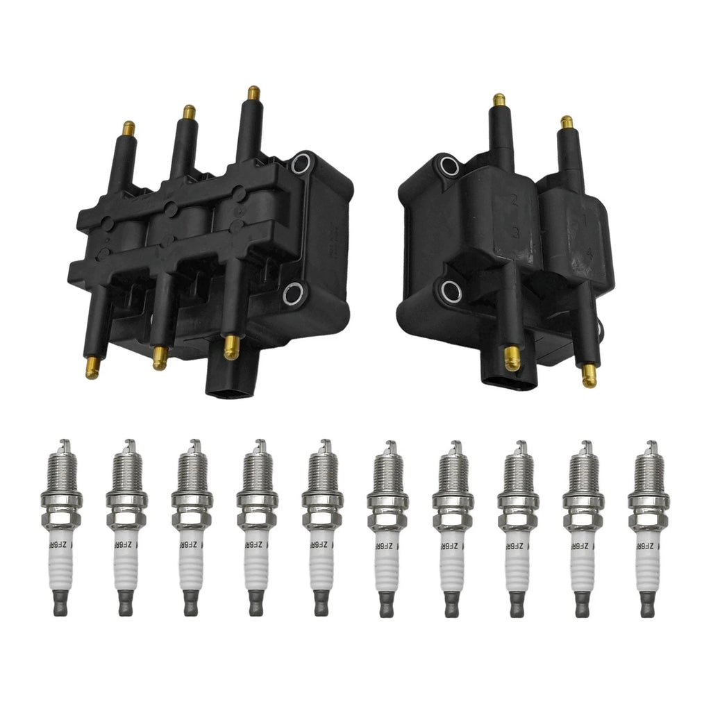 Set of 2 Ignition Coils & 10 Iridium Spark Plugs for Dodge Ram 2500 3500 (1994–1996)