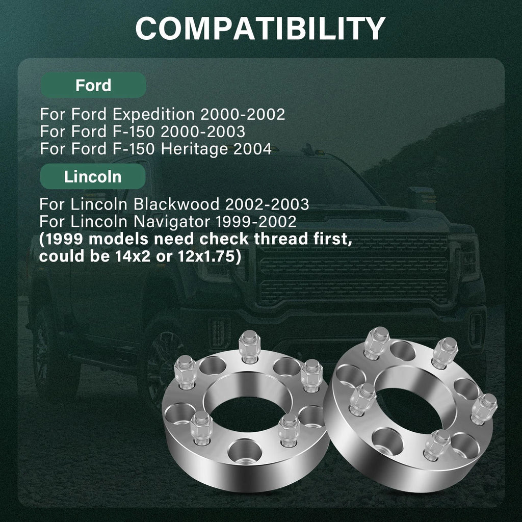 2X 1.5" Wheel Spacers 5x135 for Ford F-150 Expedition (2000–2001) 14x2 Studs