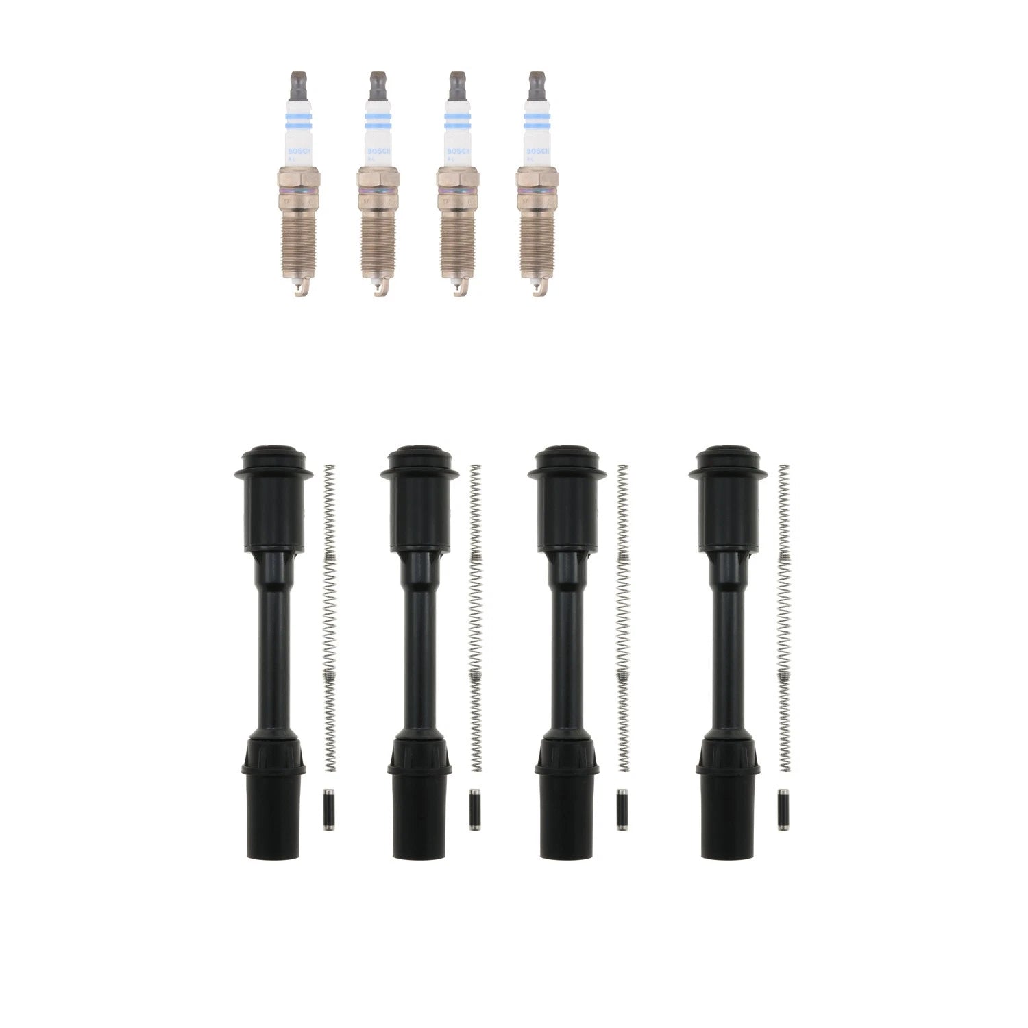 Set of 4 Bosch Double Iridium Spark Plugs & NGK Coil Boots for Escape Fiesta Fusion