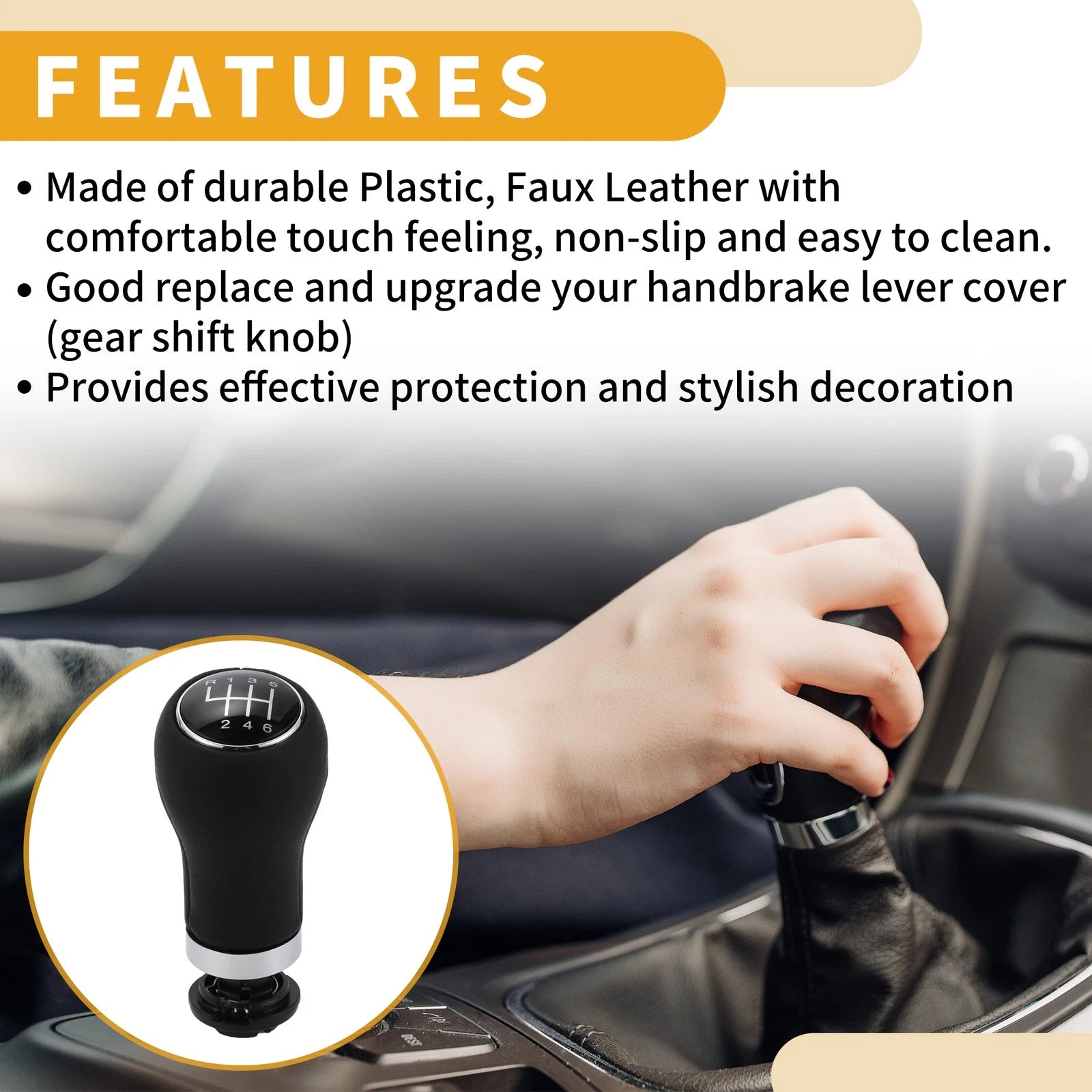 6 Speed Manual Gear Shift Knob for Audi A3 (2008–2013) Plastic Faux Leather Black