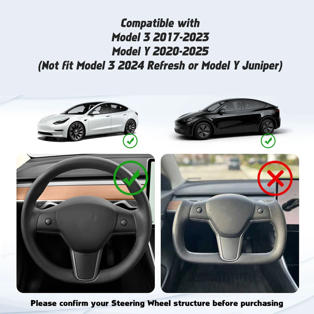 2x Black Flocking Non-Slip Steering Wheel Cover for Tesla Model 3/Y (2017-2023)