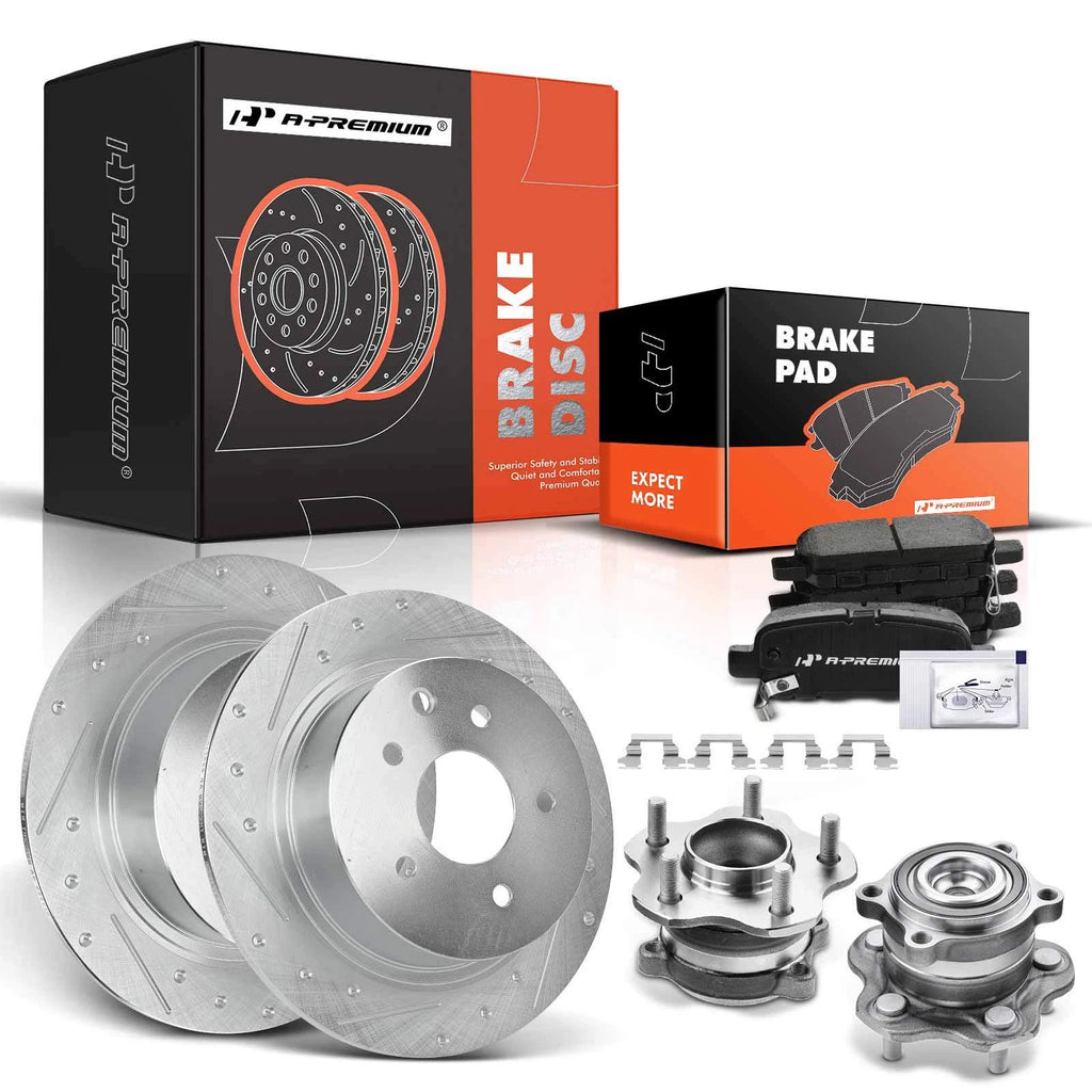 Rear Drilled Brake Rotors & Pads + Wheel Hub Bearing for Nissan Altima