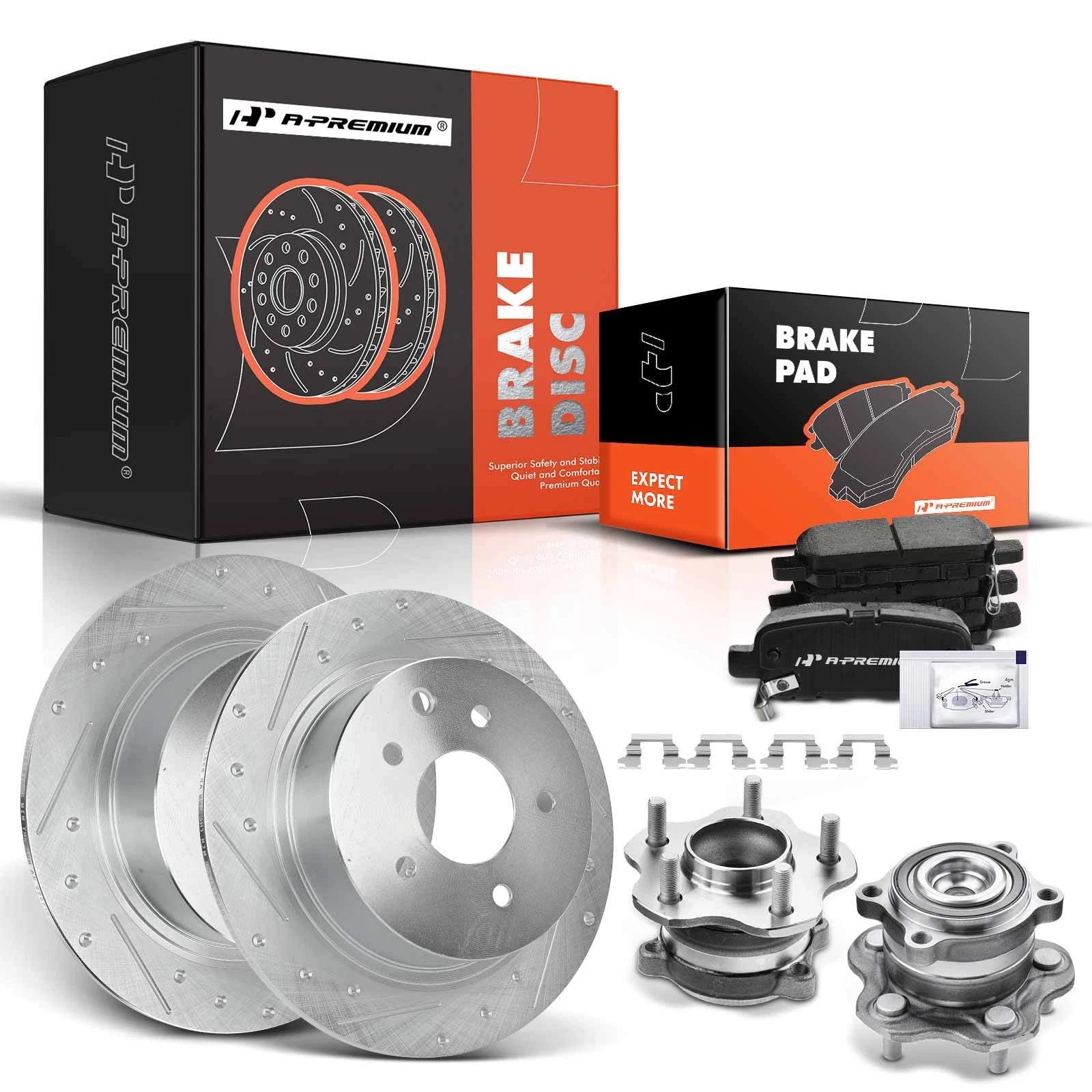 Rear Drilled Brake Rotors & Pads + Wheel Hub Bearing for Nissan Altima