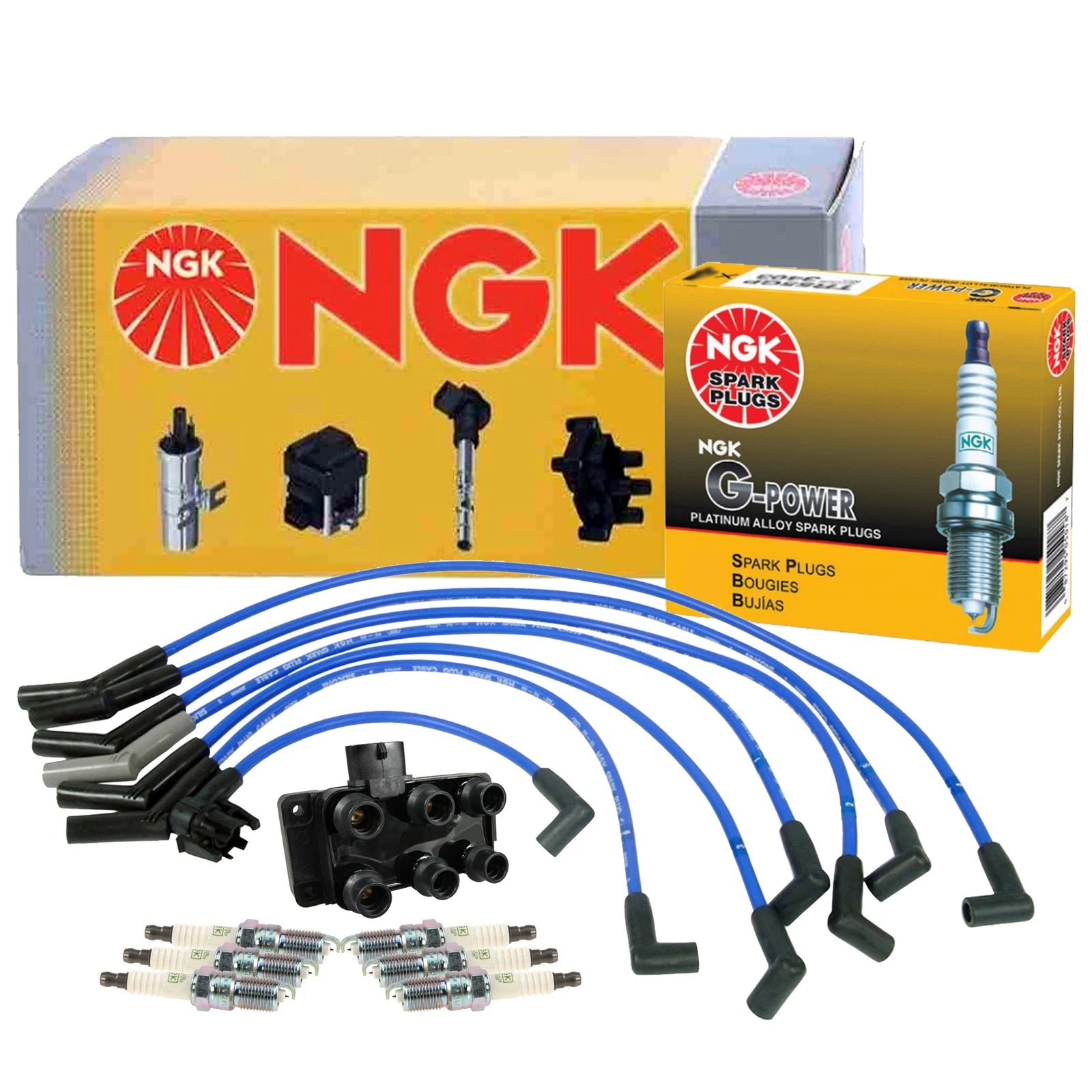 NGK Ignition Coil Wires & 6 G-Power Platinum Spark Plugs for Ford Mazda 3.0 V6 (2000–2006)