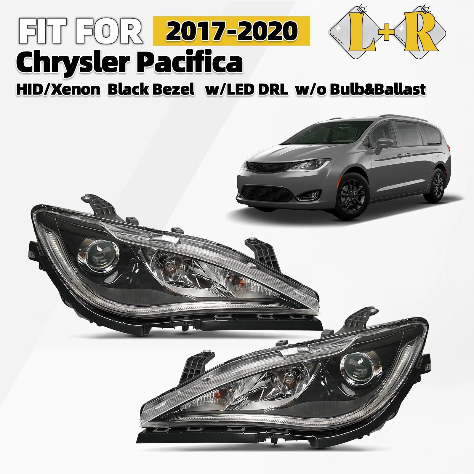 HID/Xenon Headlight Set for Chrysler Pacifica (2017–2020) w/LED DRL Black