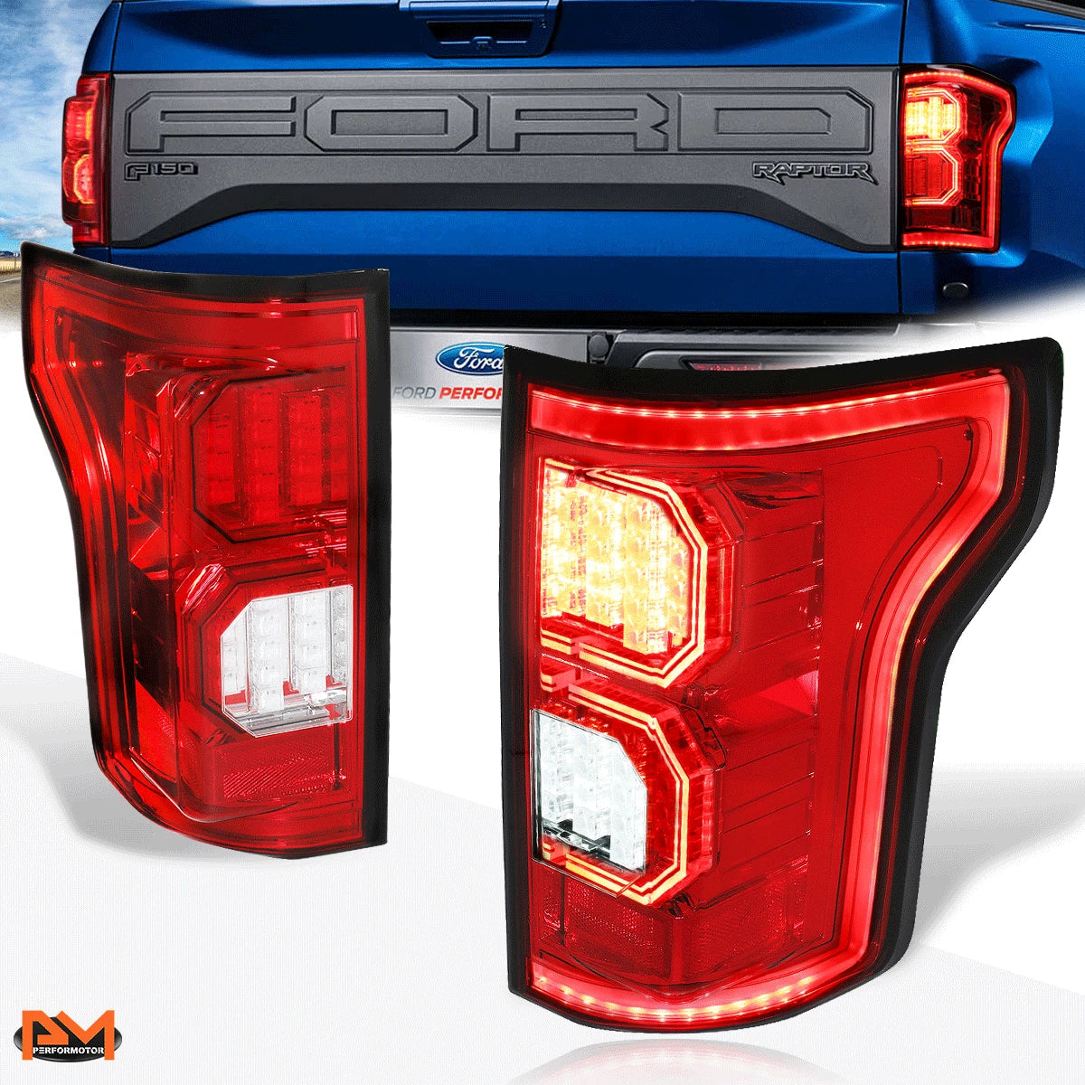 3D LED Bar Tail Light Brake Lamp for Ford F-150 (2015–2017) - Clear/Red