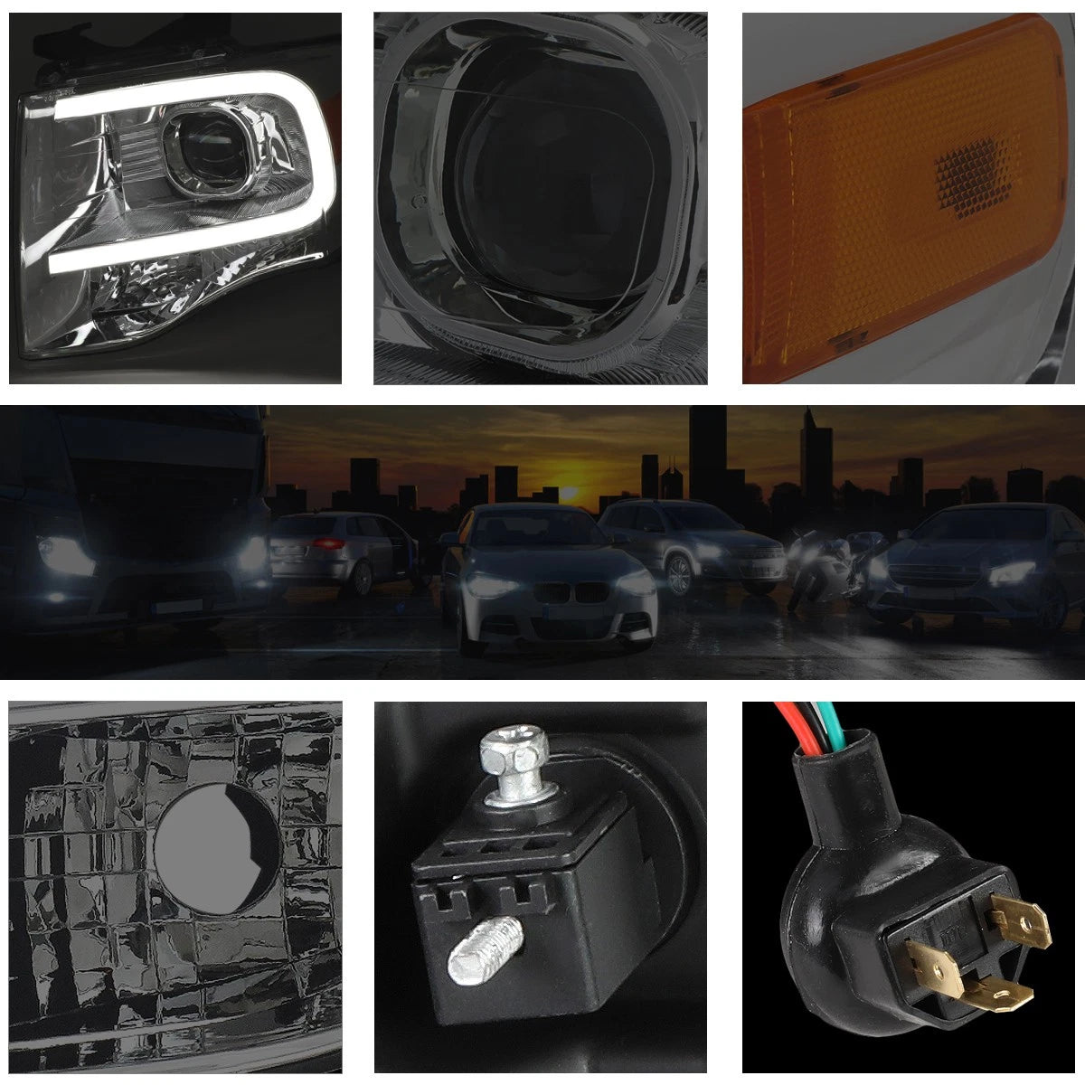 LED DRL Projector Headlight for Ford Expedition (2007–2014) Smoked Lens Amber Corner