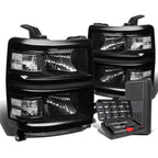 Pair of Black/Clear Signal Headlight Lamps for Chevy Silverado (2014–2015)