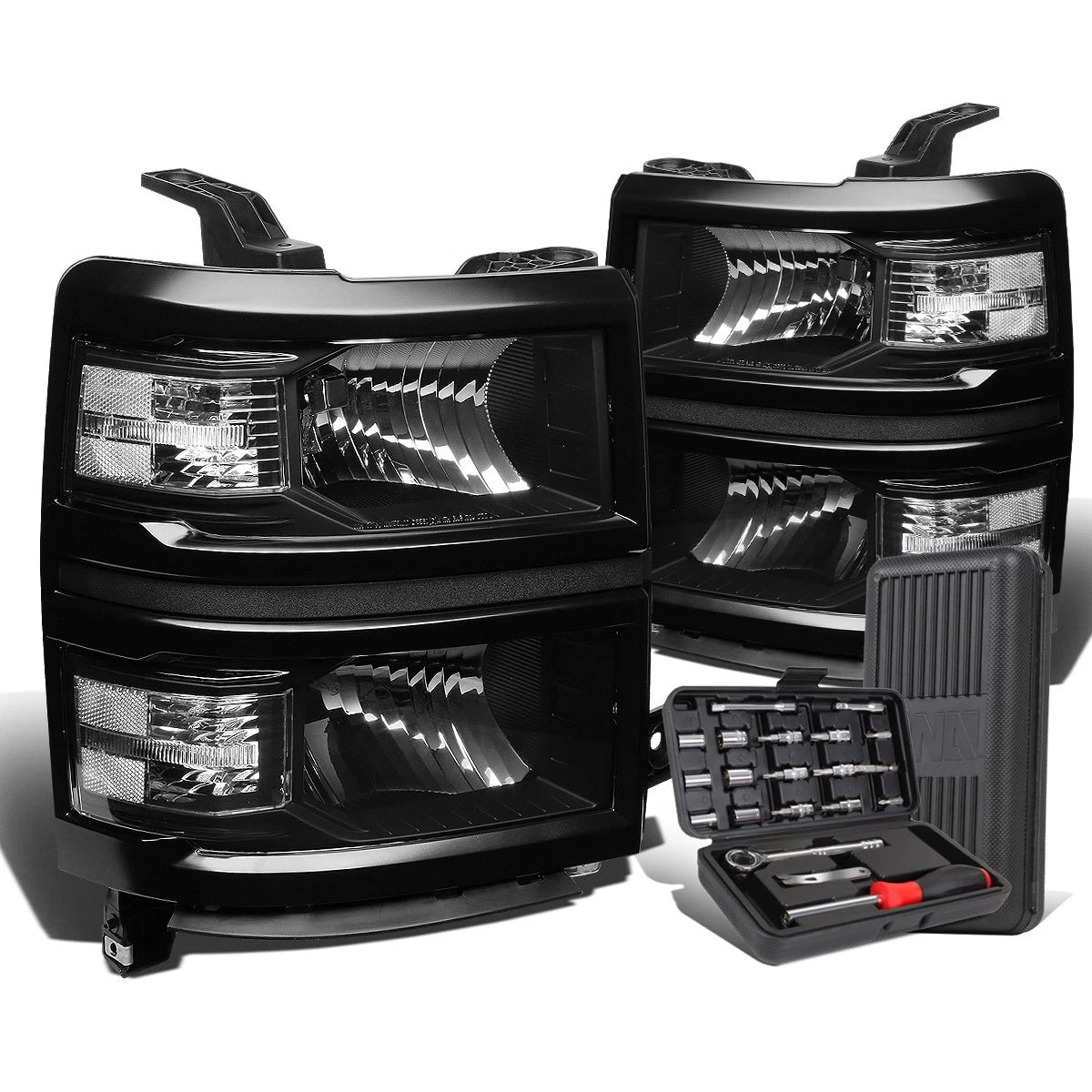 Pair of Black/Clear Signal Headlight Lamps for Chevy Silverado (2014–2015)