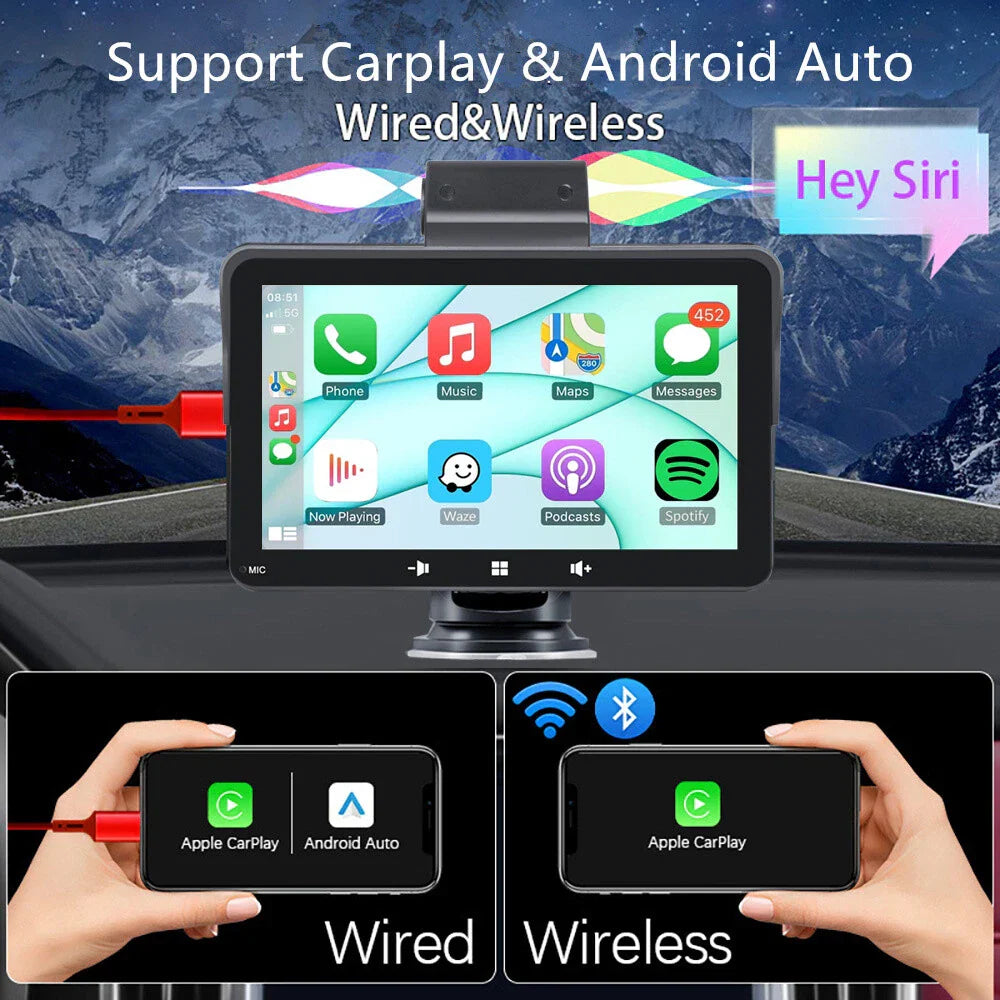 7" Touch Screen Multimedia Player w/ DVR & 64G TF Card for Car - Carplay FM BT