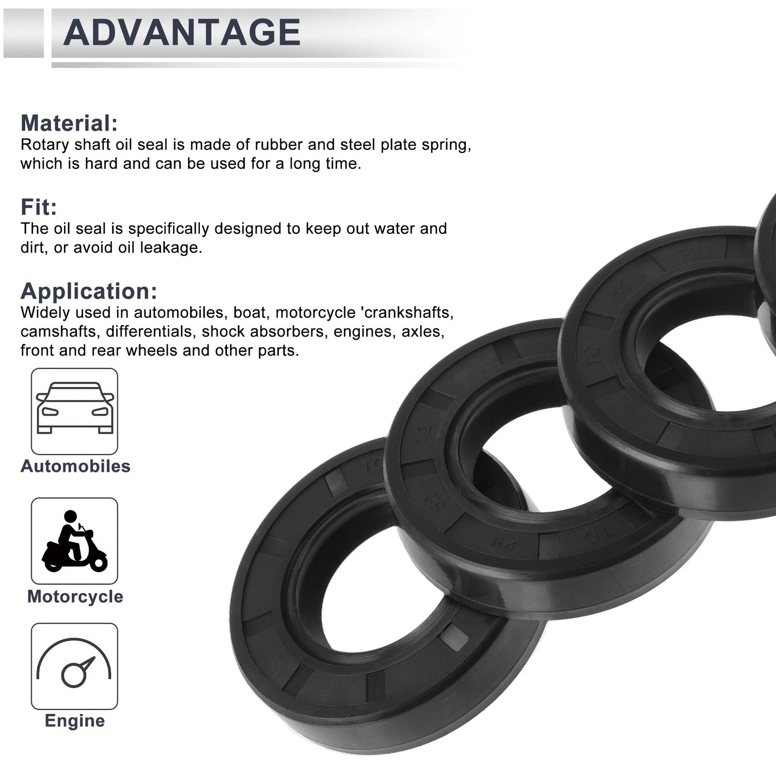 Set of 5 Oil Seal Rotary Shaft Seal TC Ring 28x52x12mm Nitrile Rubber