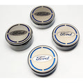 Chrome Cap Covers w/Dark Blue Ford Oval Inlay&Brushed Accent for 2015-16 Mustang