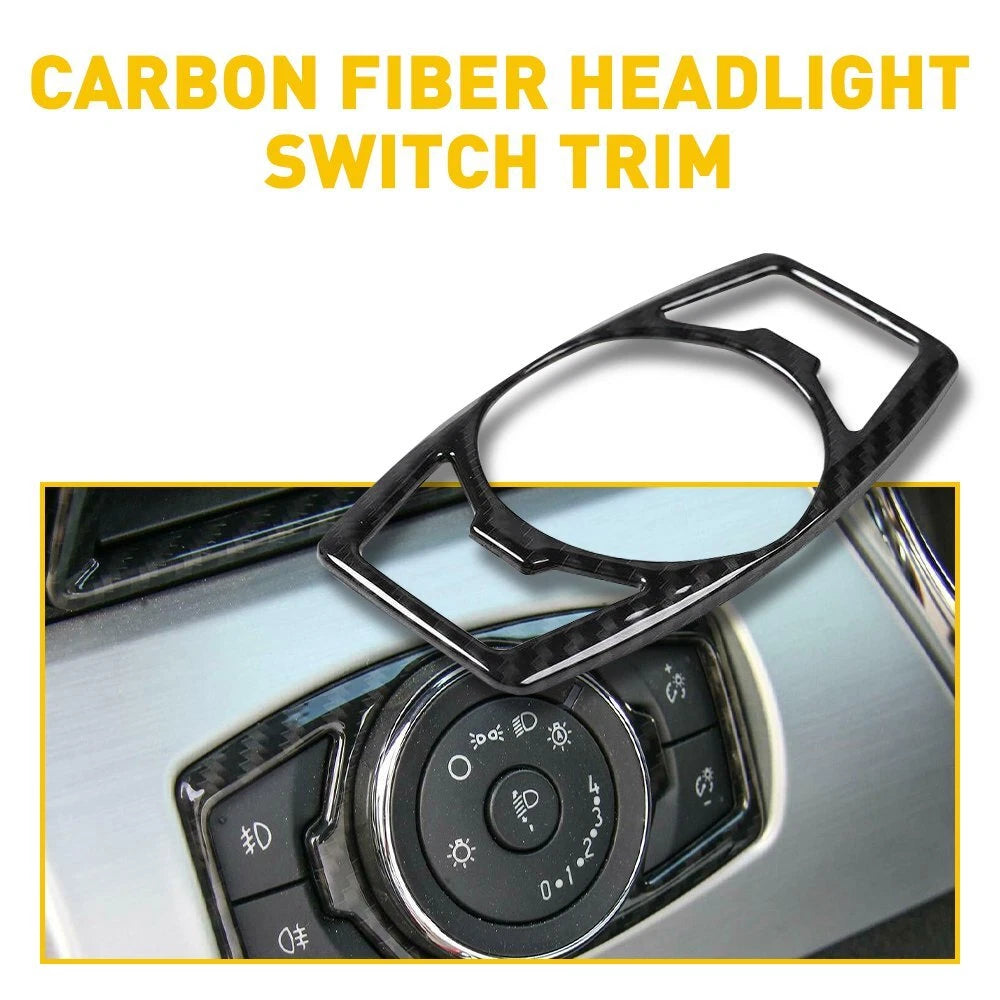 Carbon Fiber Headlight Switch Button Cover Trim for Ford F150/Mustang (2015–2019)