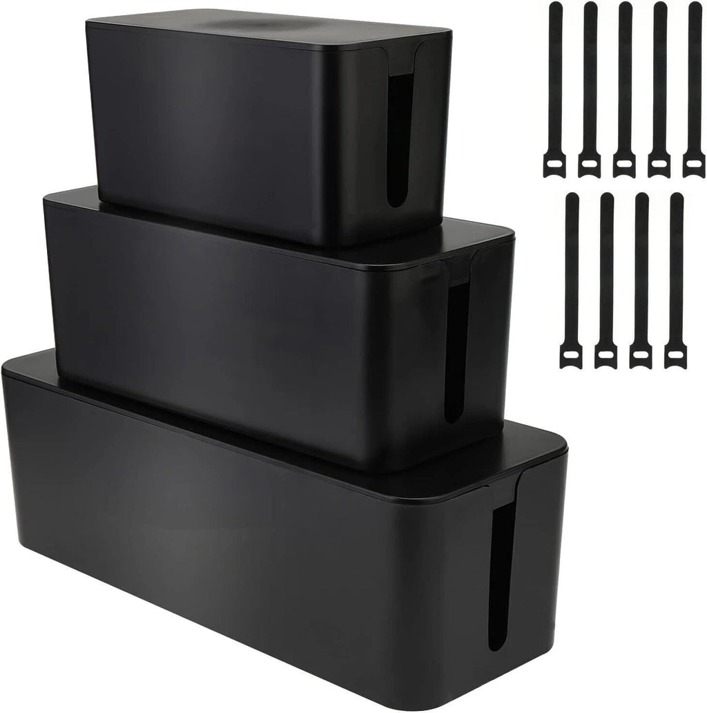 Cable Management Box for Organizing Wires and Power Strips (BK/WT)