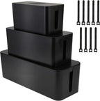Cable Management Box for Organizing Wires and Power Strips (BK/WT)