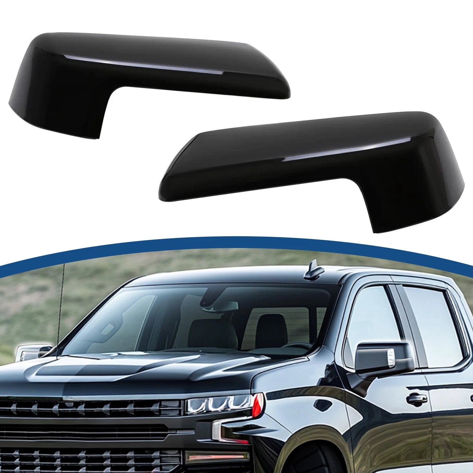 Pair Gloss Black Mirror Cap Covers for Chevy Silverado 1500 (2019–2025)