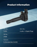 Ignition Coil and Spark Plug Set for Mercedes-Benz C250 (2012-2015)