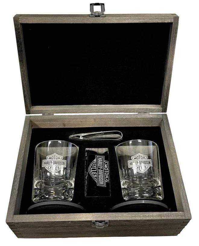 Whiskey Glass Gift Set with Bar & Shield Logo for Harley-Davidson
