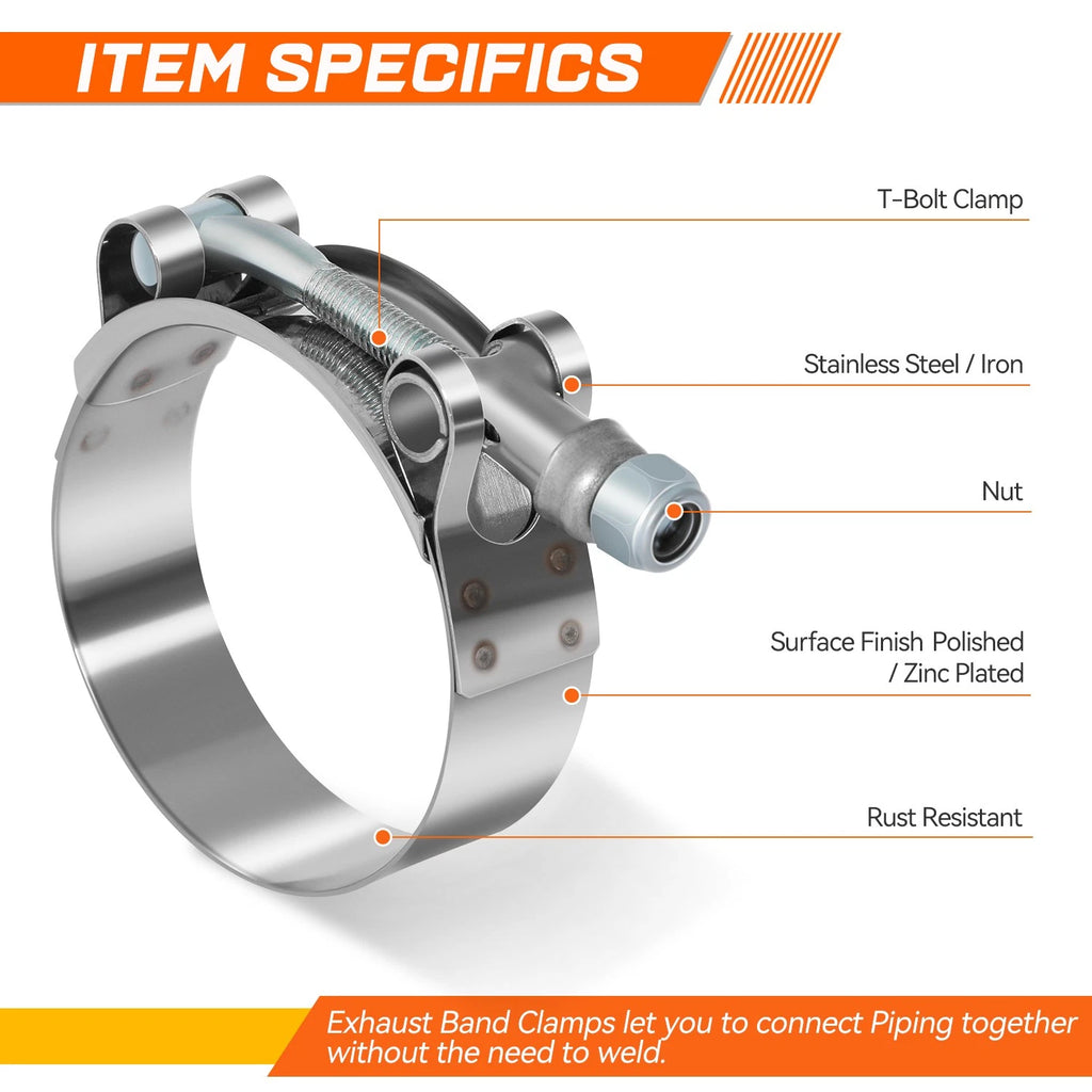 2" Stainless Steel T-Bolt Clamps for Turbo Intake (Universal) 54-63mm