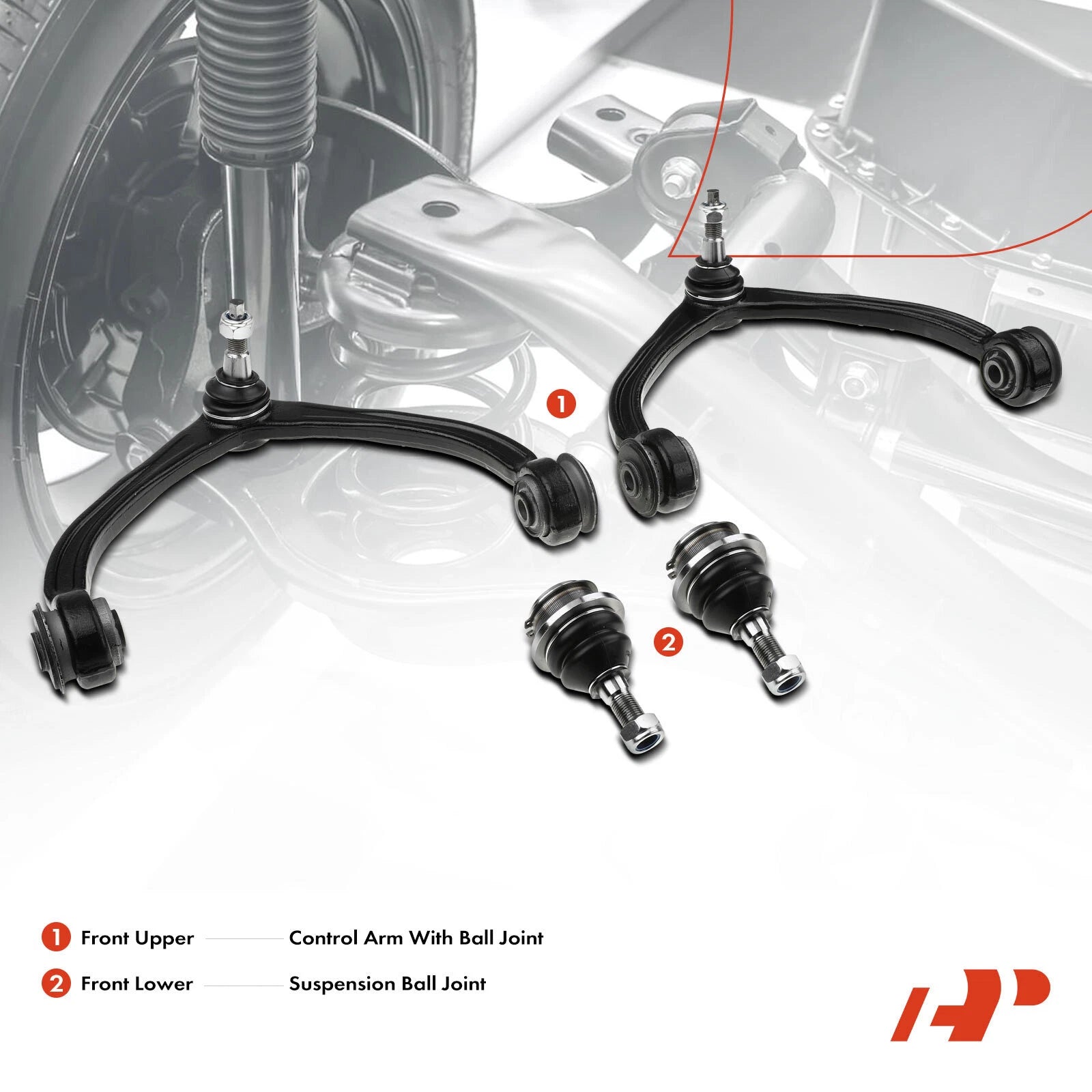 Set of 4 Front Control Arm Ball Joints for Dodge Dakota, Mitsubishi Raider