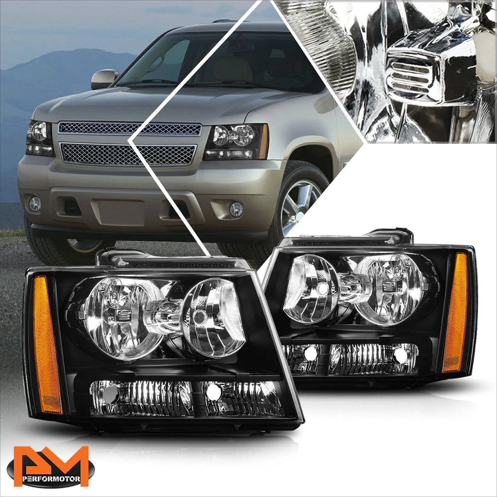 Headlight Lamps Replacement Amber Corner Black for Chevy Tahoe/Suburban (2007–2014)