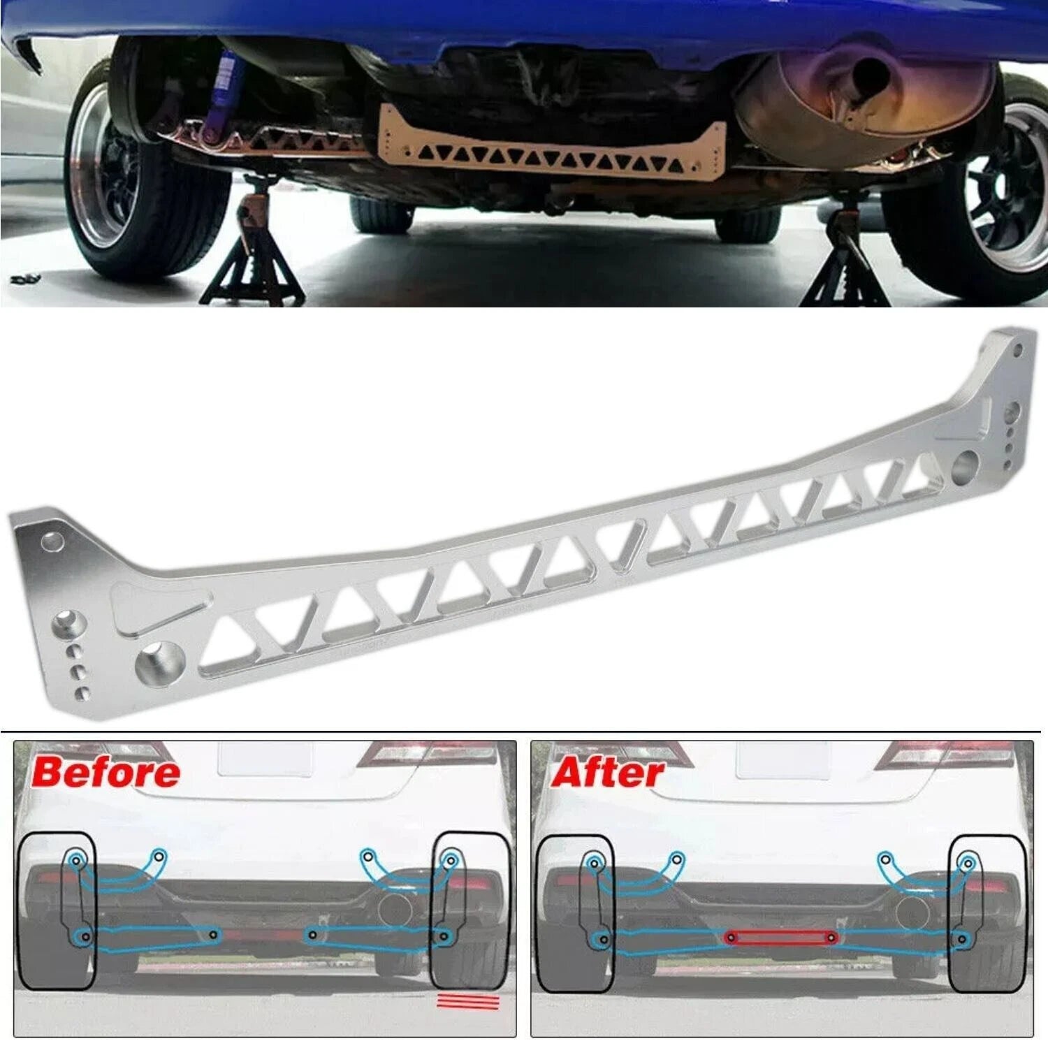 Silver Billet Rear Lower Control Arms + Subframe Brace for Honda Civic EK (1996–2000)