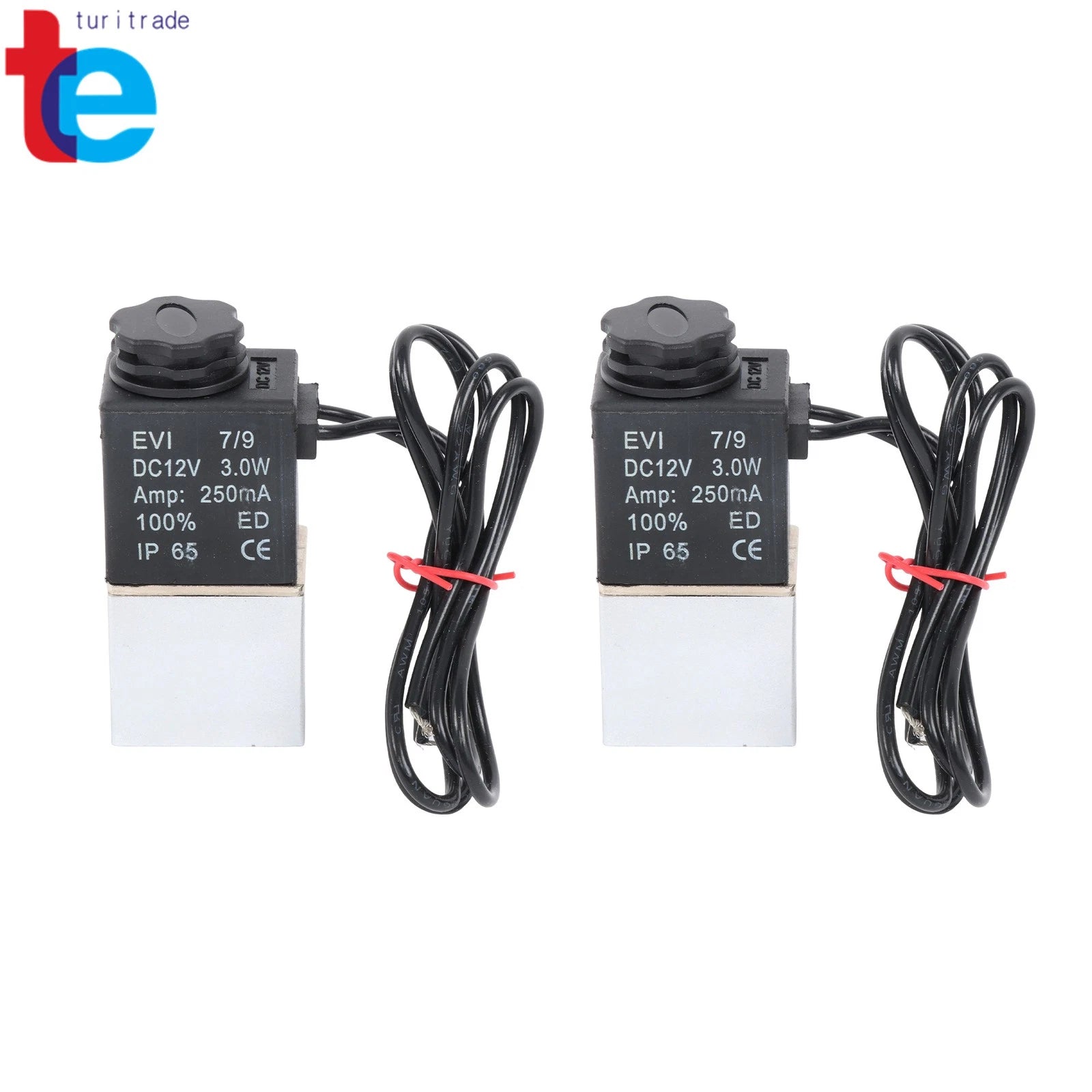 Set of 2 12V DC Solenoid Valves 1/4 Inch Normally Closed for Air Water