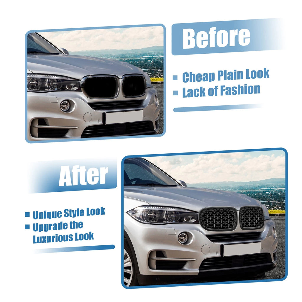 1 Pair Front Hood Bumper Grille Grill for BMW X5 F15 (2014–2016) Diamond Star